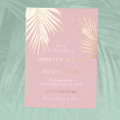 Pink Tropical Palms Summer Beach Hochzeit Gold Folieneinladung