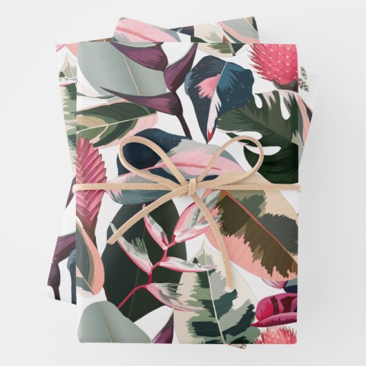 Pink Tropical Philodendron Houseplant Muster Geschenkpapier Set (Beispiel)