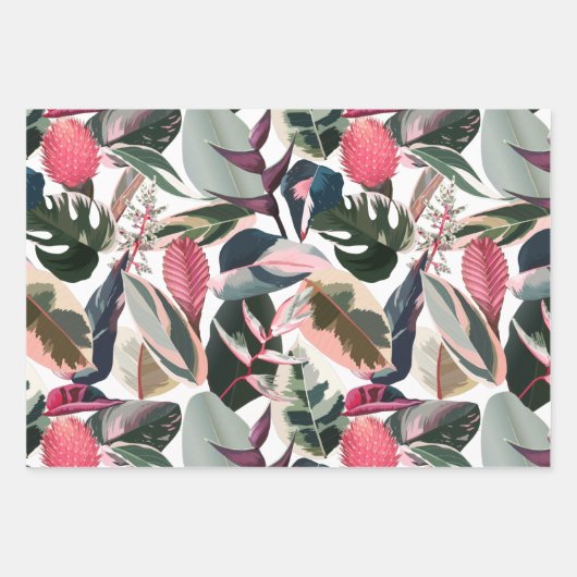 Pink Tropical Philodendron Houseplant Muster Geschenkpapier Set (Vorderseite)
