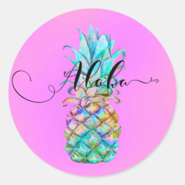Pink Tropical Pineapa Color Splash Luau Aloha Runder Aufkleber