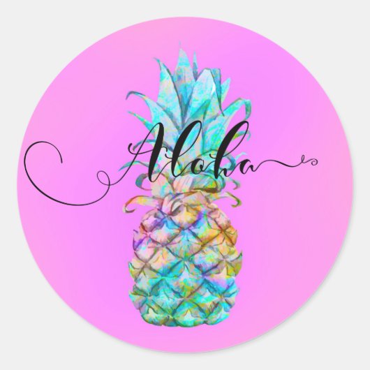 Pink Tropical Pineapa Color Splash Luau Aloha Runder Aufkleber (Vorderseite)