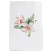Pink Tropical Plumeria Floral Wedding Mittlere Geschenktüte (Rückseite)