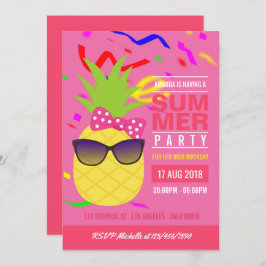 Pink Tropical Summer Girl Geburtstagsparty Einladu Einladung