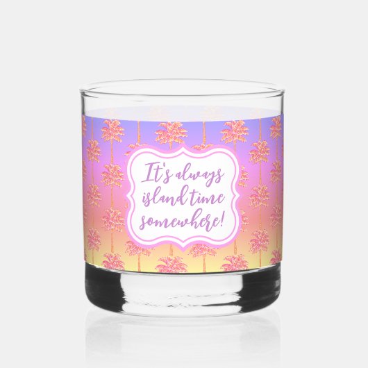 Pink Tropical Sunset Island Time Palm Tree Aloha Whiskyglas (Vorderseite)