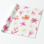 Pink Tropical Watercolor Floral Pattern Geschenkpapier (Ungerollt)