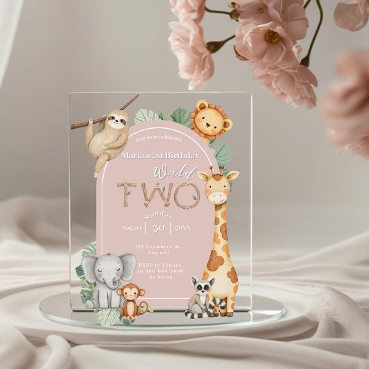 Pink Tropical Wild Two Jungle Safari Tiere Acryleinladungen