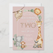 Pink Tropical Wild Two Jungle Safari Tiere Einladung (Vorderseite)
