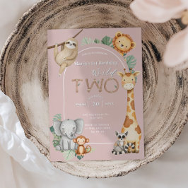 Pink Tropical Wild Two Jungle Safari Tiere Einladung