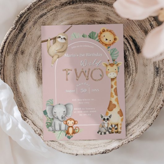 Pink Tropical Wild Two Jungle Safari Tiere Einladung