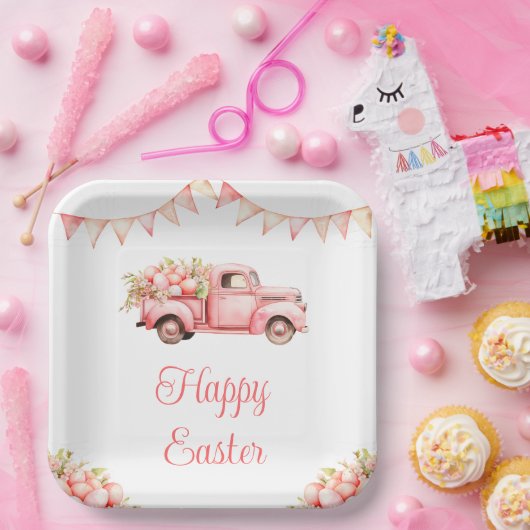 Pink Truck Easter Egg Hunt Pappteller (Party)