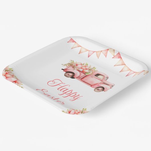 Pink Truck Easter Egg Hunt Pappteller (Gewinkelt)