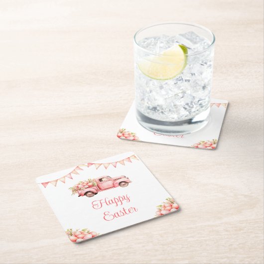 Pink Truck Easter Egg Hunt Rechteckiger Pappuntersetzer (Vor Ort)