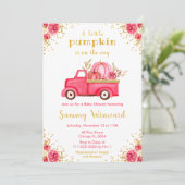 Pink Truck Fall Pumpkin Baby Dusche Einladung (Stehend Vorderseite)