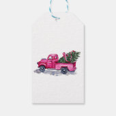 Pink Truck Pine Trees, Confetti, frohe Weihnachten Geschenkanhänger (Rückseite)