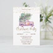 Pink Truck Pine Trees, Lights Wohn Weihnachtsgebäc Einladung (Stehend Vorderseite)