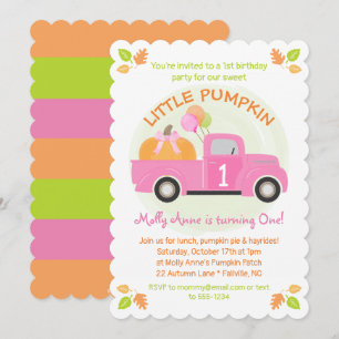 Pink Truck Pumpkin 1. Geburtstags-Girl-Party Einladung