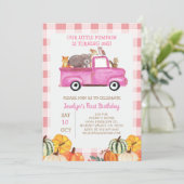 Pink Truck Pumpkin Animals 1. Geburtstag Einladung (Stehend Vorderseite)
