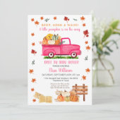 Pink Truck Pumpkin Fall Drive by Baby Dusche Einladung (Stehend Vorderseite)