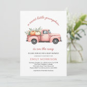 Pink Truck Sweet Little Pumpkin Girl Babydusche Einladung (Stehend Vorderseite)