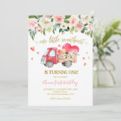 Pink Truck Unser kleiner Sweetheart erster Geburts Einladung (Stehend Vorderseite)