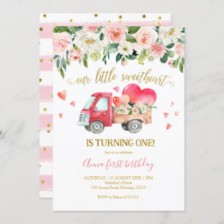 Pink Truck Unser kleiner Sweetheart erster Geburts Einladung