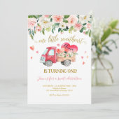 Pink Truck Unser kleiner Sweetheart erster Geburts Einladung (Stehend Vorderseite)