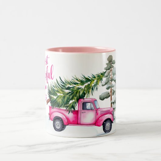 Pink Truck Weihnachtsabenteuer Zweifarbige Tasse (Mittel)
