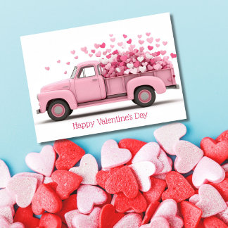 Pink Truck with Hearts Valentine`s Day Card Karte