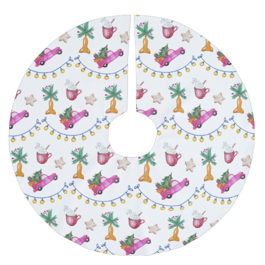 Pink Trunk Hot Cocoa Illustration Polyester Weihnachtsbaumdecke (Vorderseite)