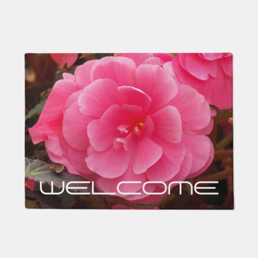 Pink Tubery Begonia Floral Willkommen Fußmatte (Vorderseite)