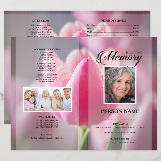 Pink Tulip Beerdigung Vorlage (Vorne/Hinten)