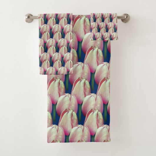 Pink Tulip Blume Muster Badhandtuch Set (Insitu)