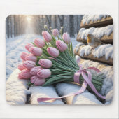 Pink Tulip Bouquet und Robin Auf einer schneebedec Mousepad (Vorne)