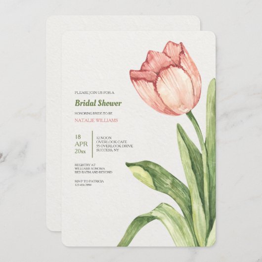 Pink Tulip Bridal Dusche Einladung (Vorne/Hinten)