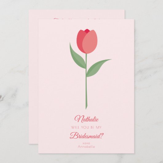 Pink Tulip Bridesmaid Foto Friends Vorschlag Card Einladung (Vorne/Hinten)