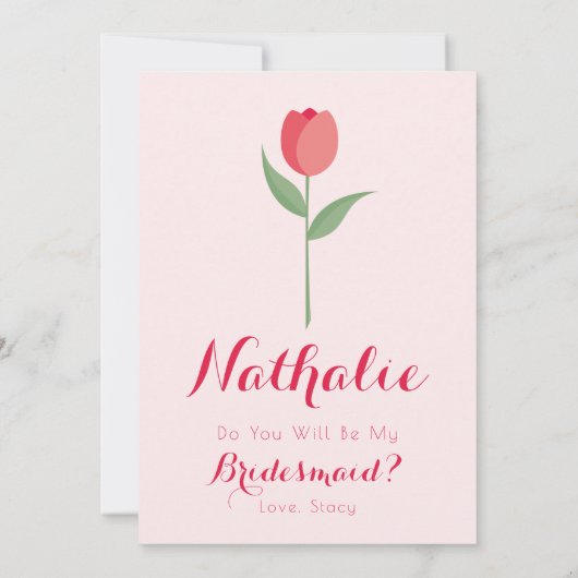 Pink Tulip Bridesmaid Proposal Card Einladung (Rückseite)