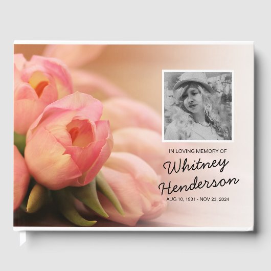 Pink Tulip Condolence | Foto Beerdigungserinnerung Gästebuch (Vorderseite)