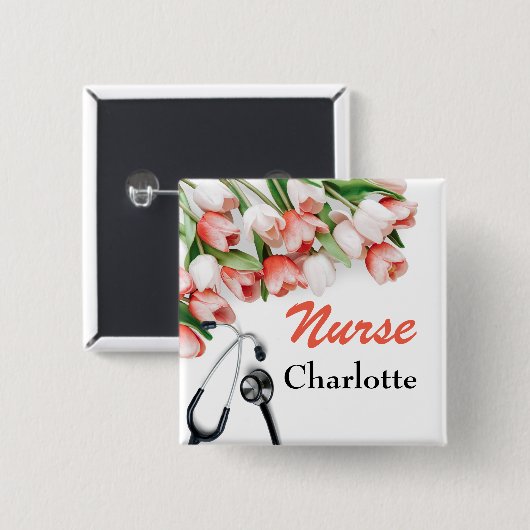 Pink Tulip Custom Nurse Button (Vorne & Hinten)