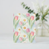 Pink Tulip Daisy Watercolor Spring Pattern Postkarte (Stehend Vorderseite)