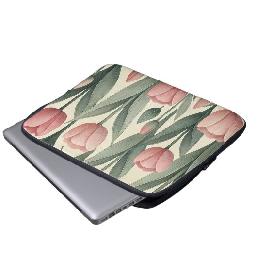 Pink Tulip Field Pattern Illustration Laptopschutzhülle (Vorne Knopf)
