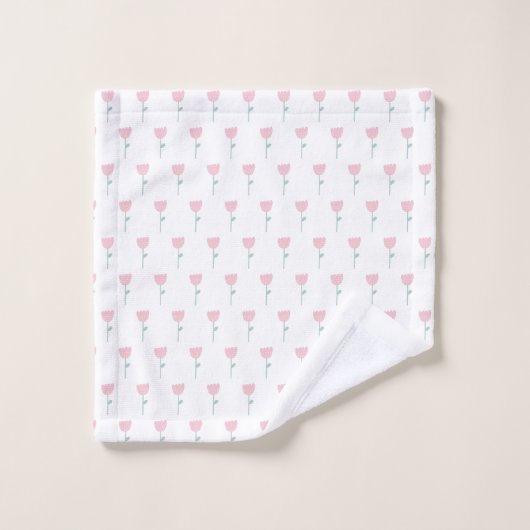 Pink Tulip Floral Minimalistisch Einfach Girl Nied Badhandtuch Set (Waschlappen)