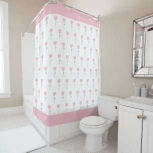 Pink Tulip Floral Minimalistisch Einfach Girl Nied Duschvorhang