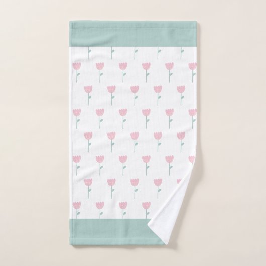 Pink Tulip Floral Minimalistisch Simple GirGreen Badhandtuch Set (Handtuch)