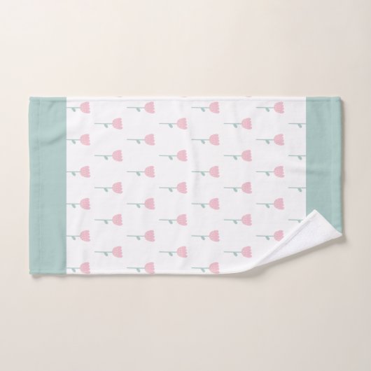 Pink Tulip Floral Minimalistisch Simple GirGreen Badhandtuch Set (Handtuch)