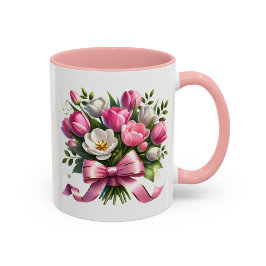 Pink Tulip Floral Mug Cute Gift Tasse