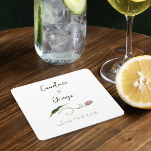 Pink Tulip Floral Rechteckiger Pappuntersetzer