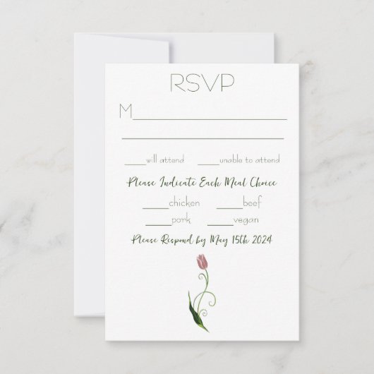 Pink Tulip Floral RSVP Karte (Vorderseite)
