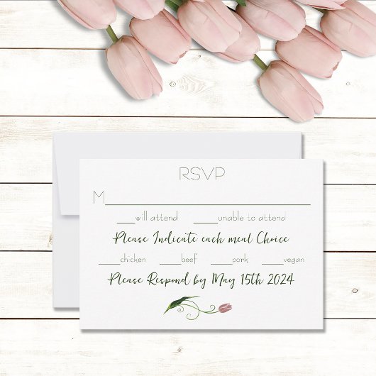 Pink Tulip Floral RSVP Karte