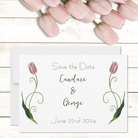Pink Tulip Floral Save The Date