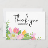 Pink Tulip Floral Wedding Foto Danke Karte (Vorderseite)